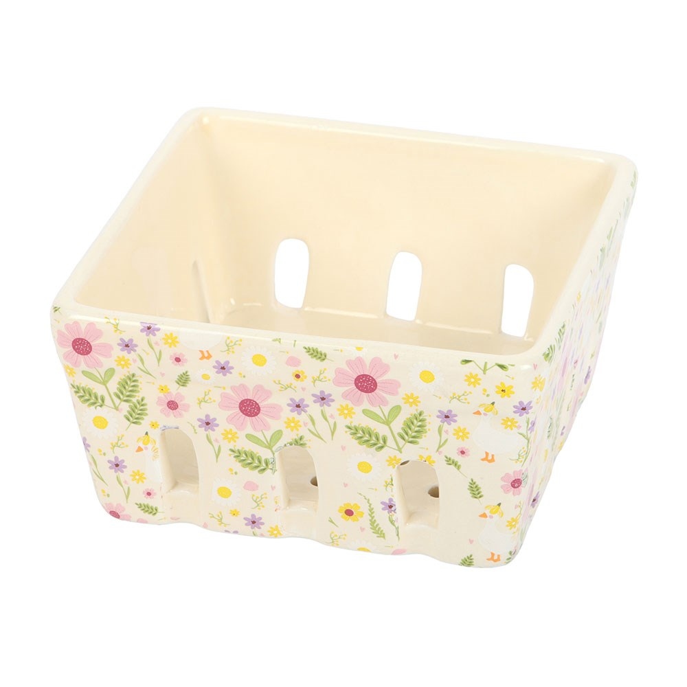 Something Different - Daisy & Duck Print Ceramic Berry Basket Kom - Multicolours